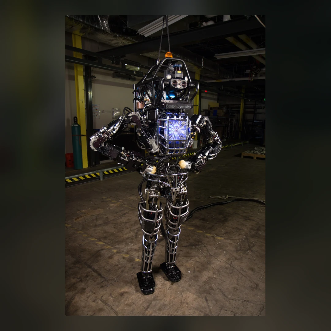 Real photograph of the legacy hydraulic Atlas research robot during 2013 testing