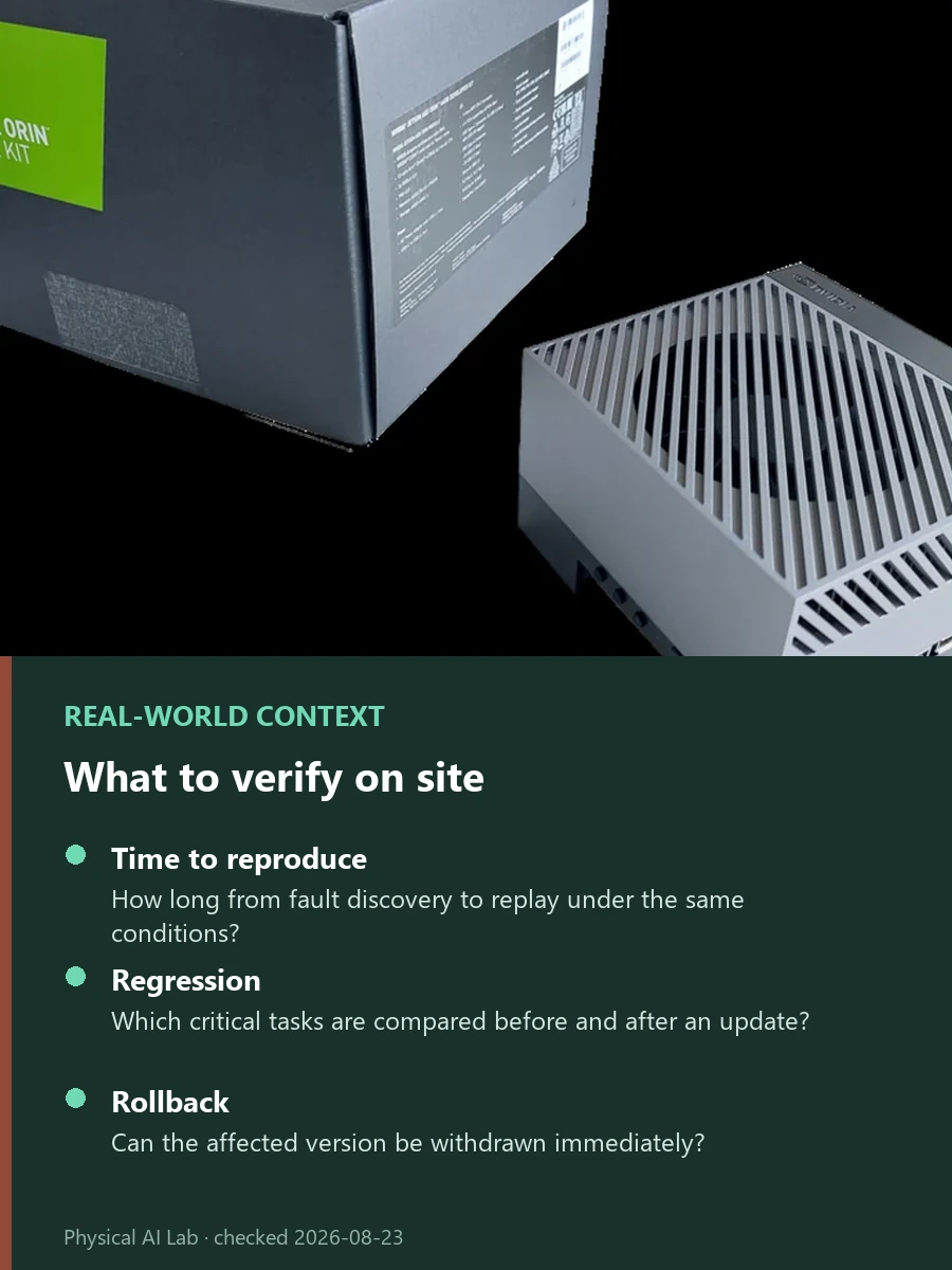 Actuate 26 and Physical AI's Next Bottleneck: Operations, Not Models reference photograph showing an NVIDIA Jetson Orin development board with its cooling module, used to examine the engineering loop from reproducing a field fault to validating a fix