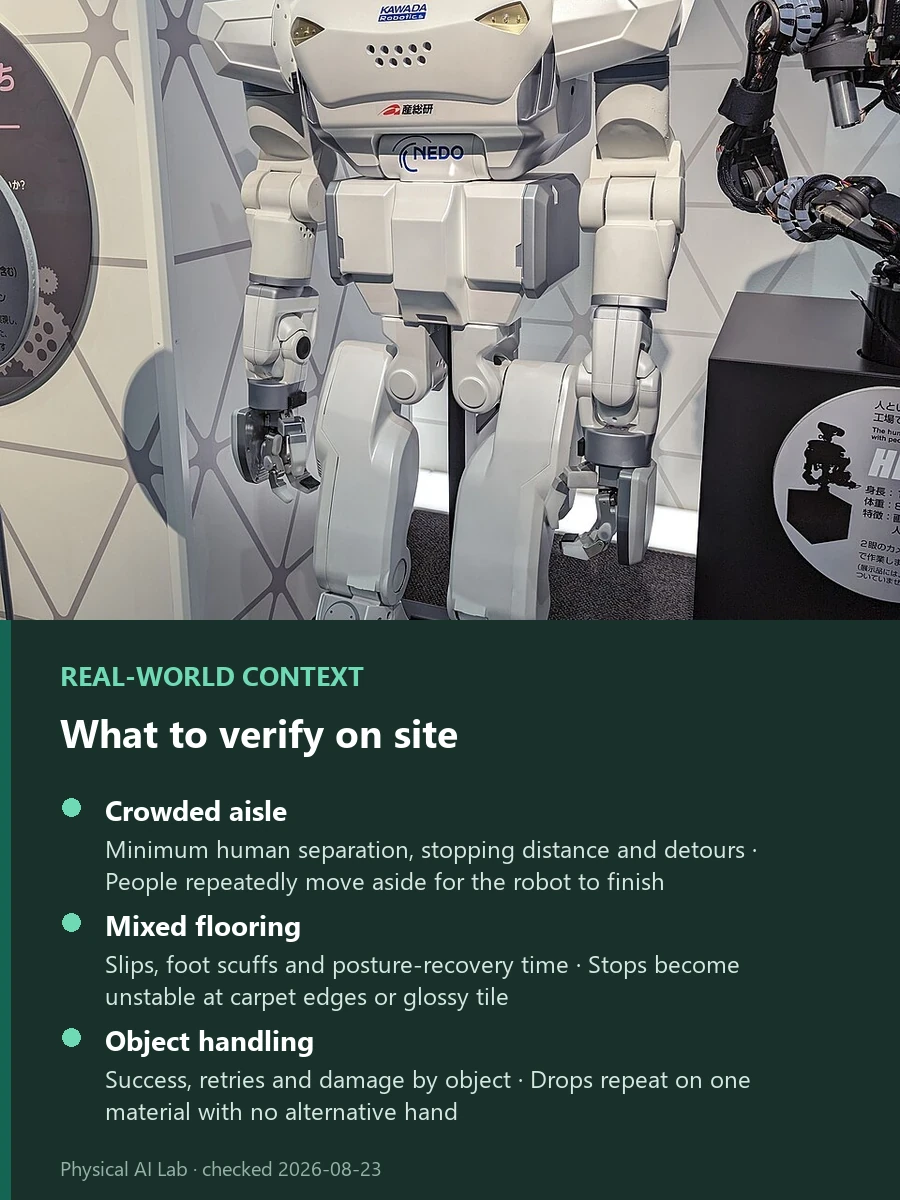 AgiBot A3 Specifications: 55 kg, 10-Hour Runtime and Hand Options reference photograph showing a humanoid robot at Science Square Tsukuba, used to examine site limits behind body size, runtime and dexterous-hand options