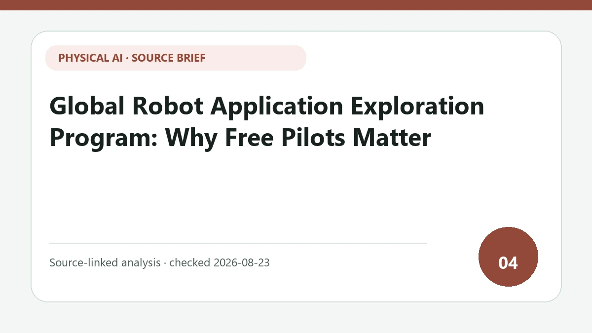 Global Robot Application Exploration Program: Why Free Pilots Matter text-only source-brief cover focused on real-task validation and data rights behind a free-hardware pilot