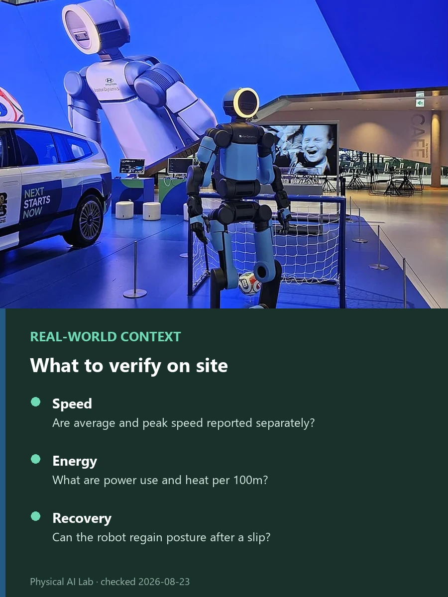 Fully Autonomous Humanoid 100m: The Metrics Beyond Speed reference photograph showing Boston Dynamics Atlas standing in an indoor venue, used to examine course keeping, balance recovery and outside intervention beyond speed