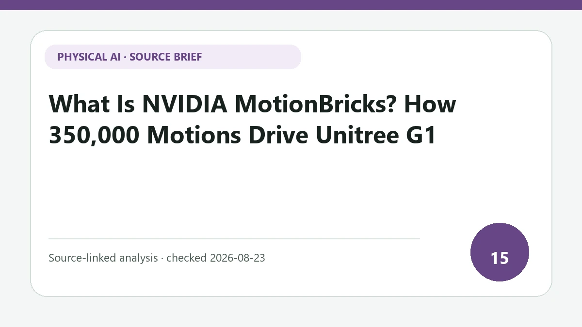 What Is NVIDIA MotionBricks? How 350,000 Motions Drive Unitree G1 text-only source-brief cover focused on tracking and disturbance recovery when generated motion reaches hardware