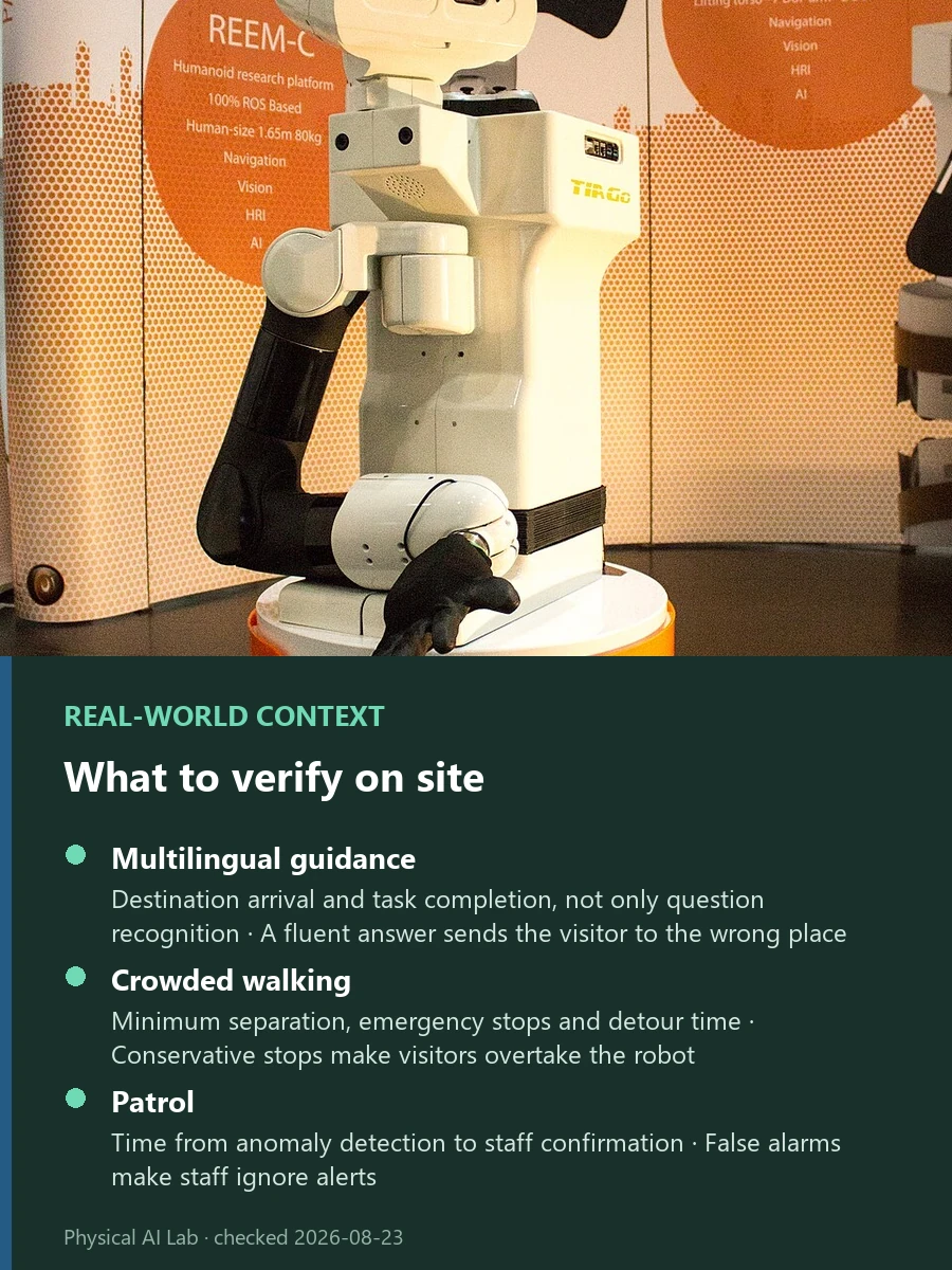 What Is UBTECH Walker C1? Urban Service Versus Industrial Humanoids reference photograph showing a TIAGo robot walking in an indoor RoboCup venue, used to examine the difference between public-facing service routes and industrial work