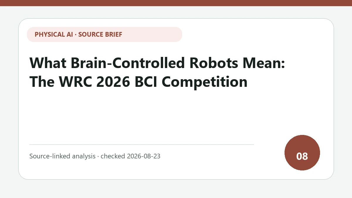 What Brain-Controlled Robots Mean: The WRC 2026 BCI Competition text-only source-brief cover focused on the control chain from decoded intent to a safe robot action