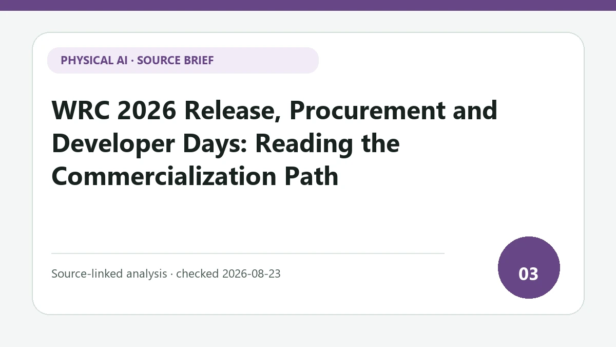 WRC 2026 Release, Procurement and Developer Days: Reading the Commercialization Path text-only source-brief cover focused on whether release, procurement and developer deliverables connect