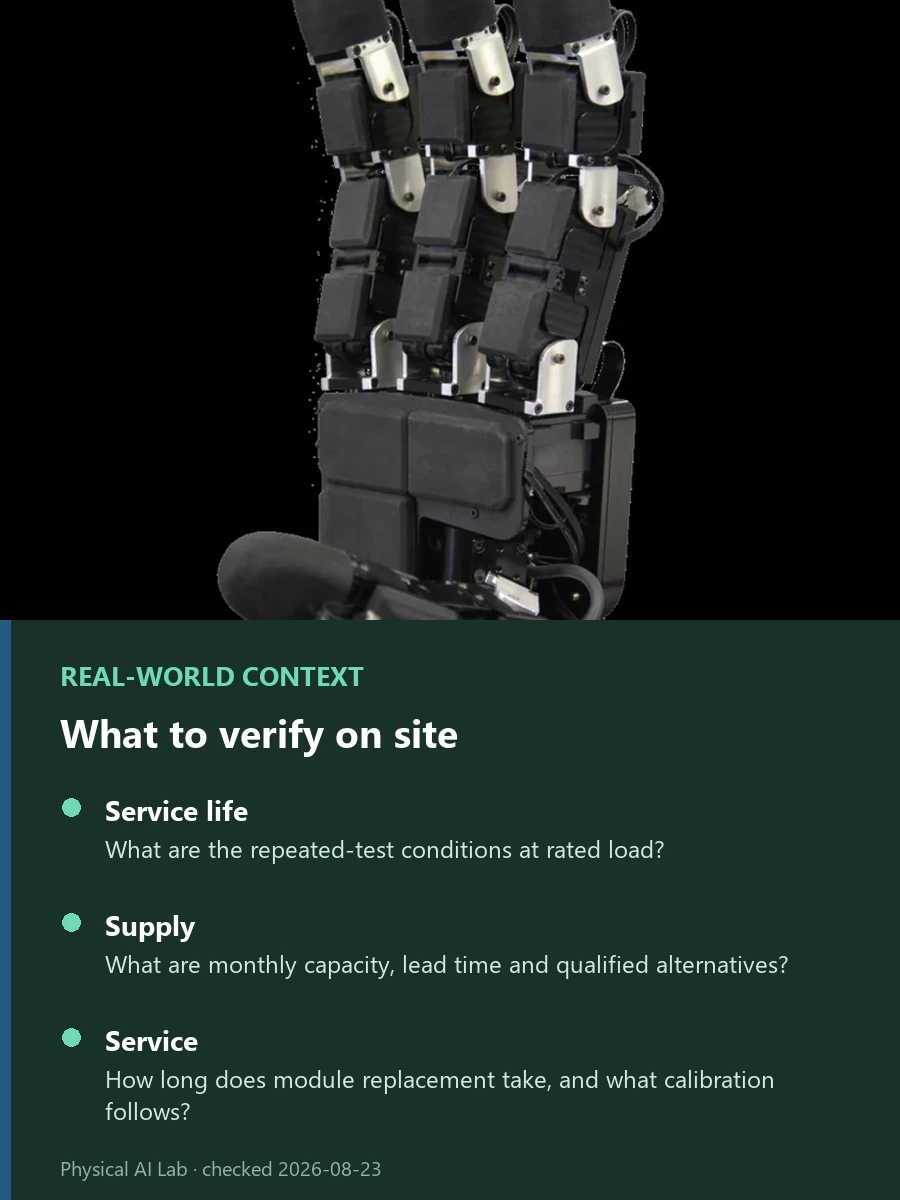 WRC 2026 Robot Component Supply Chain: From Reducers to Robotic Hands reference photograph showing a uSkin tactile sensor mounted on a robot finger, used to examine how a sensing component is constrained by system load and interfaces