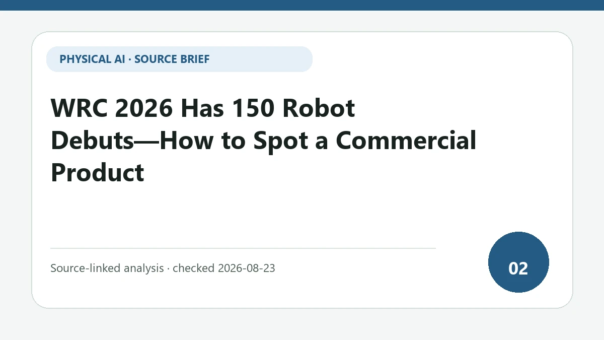 WRC 2026 Has 150 Robot Debuts—How to Spot a Commercial Product text-only source-brief cover focused on the evidence gap between a product debut and an orderable system