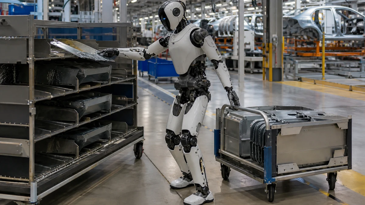 Editorial robot concept for What Figure 03 Does at BMW: Helix 02 and Parts Sequencing; not an actual product or deployment photograph.