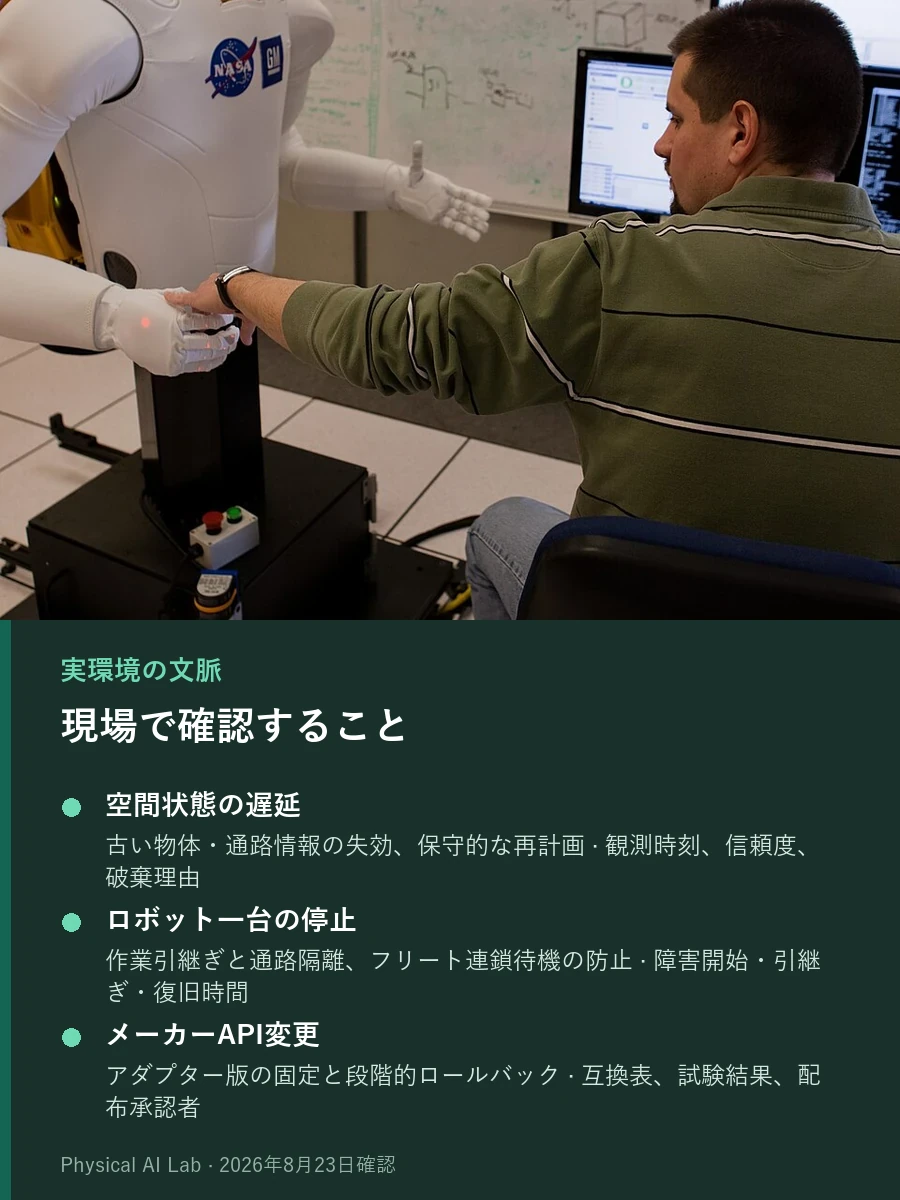 NASAの室内試験で技術者がRobonaut 2の手先に触れて確認する実写写真