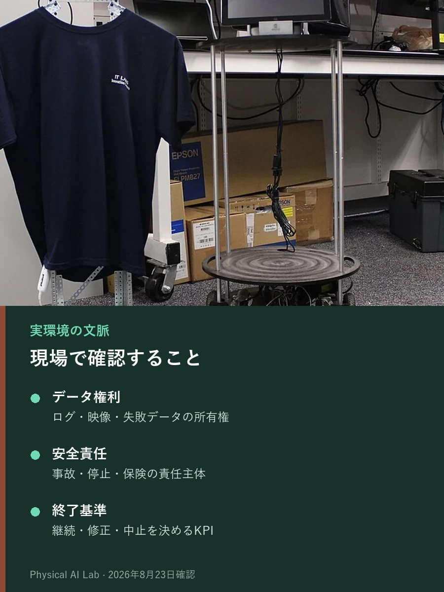 研究室内で黒いTシャツを掛けたテレプレゼンスロボット初期試作機が並ぶ実写写真