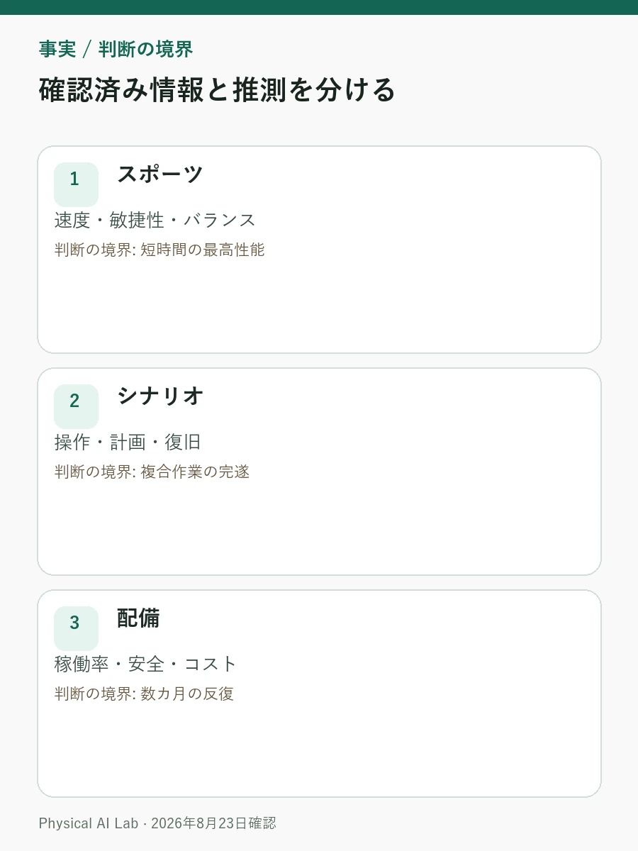 ヒューマノイドのスポーツ性能と産業現場性能はなぜ違うかの評価項目を整理したモバイル向け情報カード