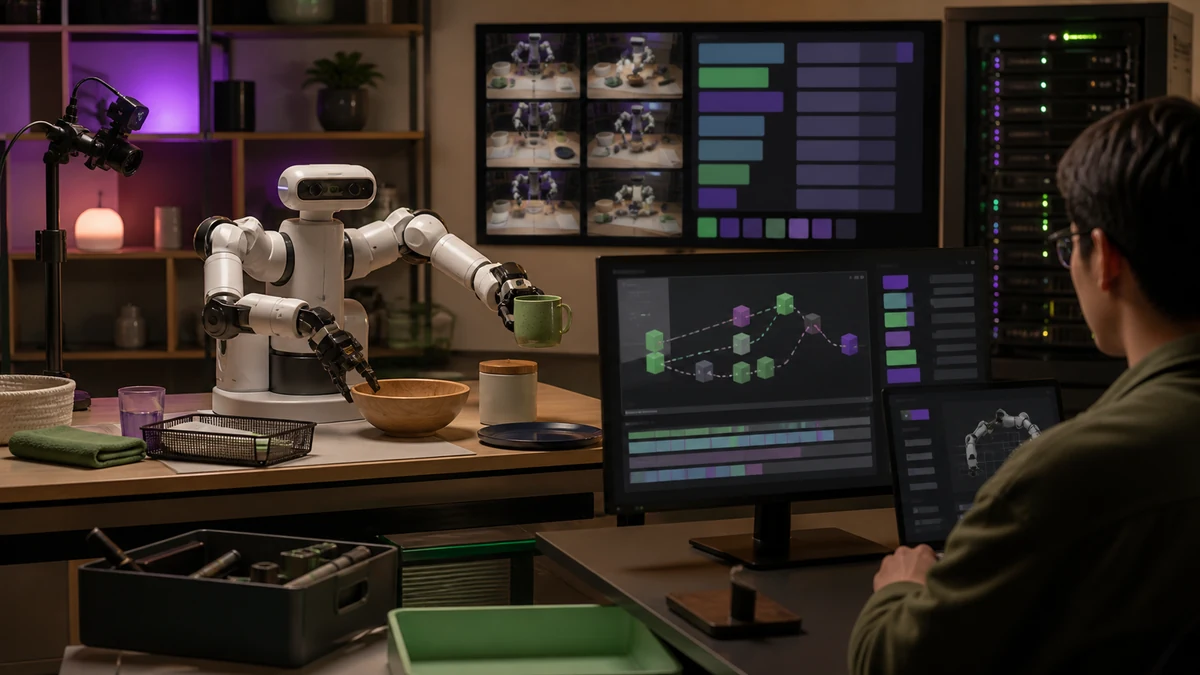 SmolVLAをLeRobotでファインチューニング：データ準備から評価までを説明する汎用ロボットの編集用コンセプト画像