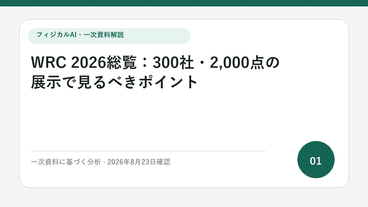 WRC 2026総覧：300社・2,000点の展示で見るべきポイントの論点を図解したフィジカルAI Labの解説カバー