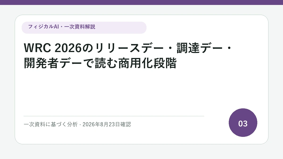 WRC 2026のリリースデー・調達デー・開発者デーで読む商用化段階の論点を図解したフィジカルAI Labの解説カバー