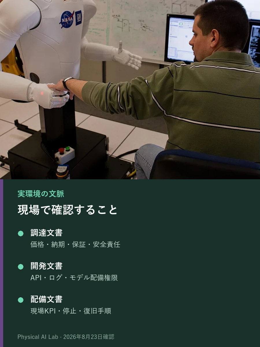 NASAの作業室で技術者がRobonaut 2の手を握り、動作を確認する実写写真