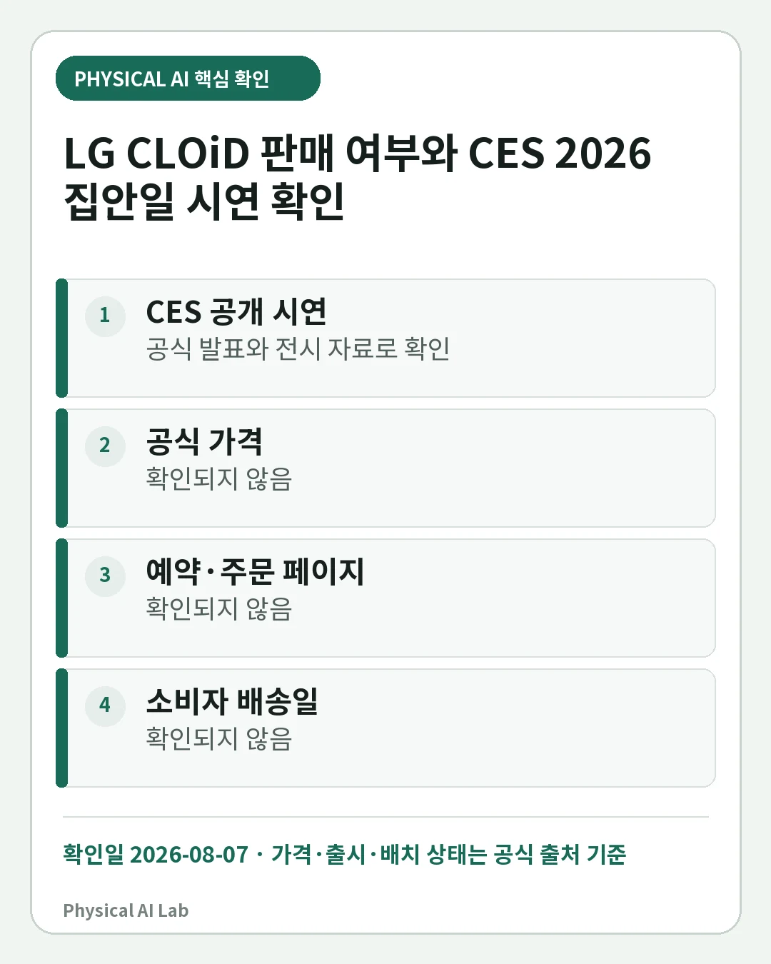 LG CLOiD는 집안일 로봇인가: CES 2026 시연 능력과 판매 전 단계의 핵심 판단 네 가지를 정리한 모바일 카드