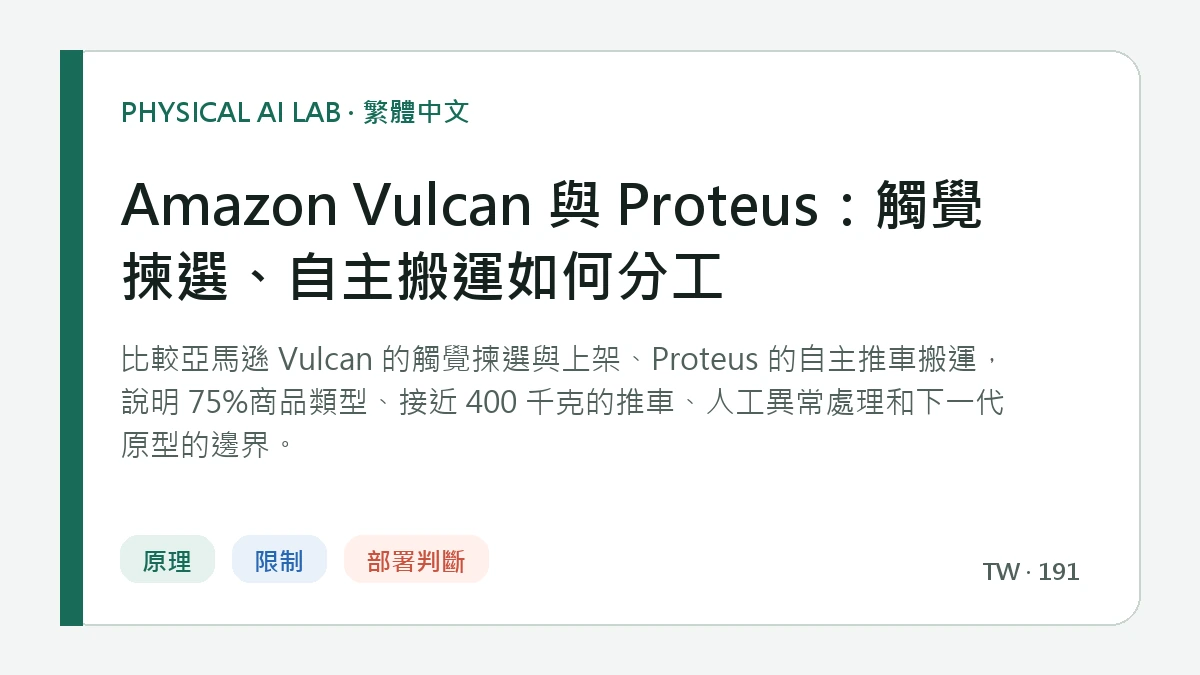 Amazon Vulcan 與 Proteus：觸覺揀選、自主搬運如何分工的繁體中文重點圖