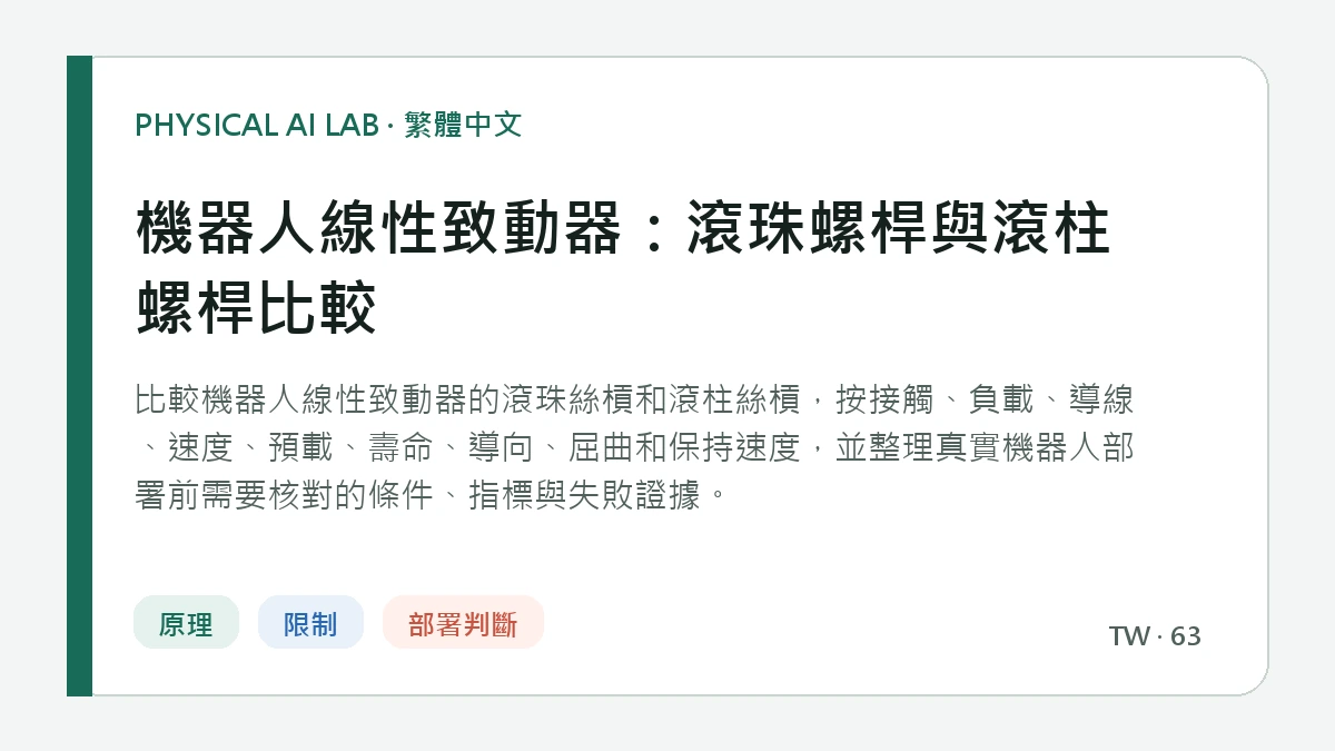 機器人線性致動器：滾珠螺桿與滾柱螺桿比較的繁體中文重點圖