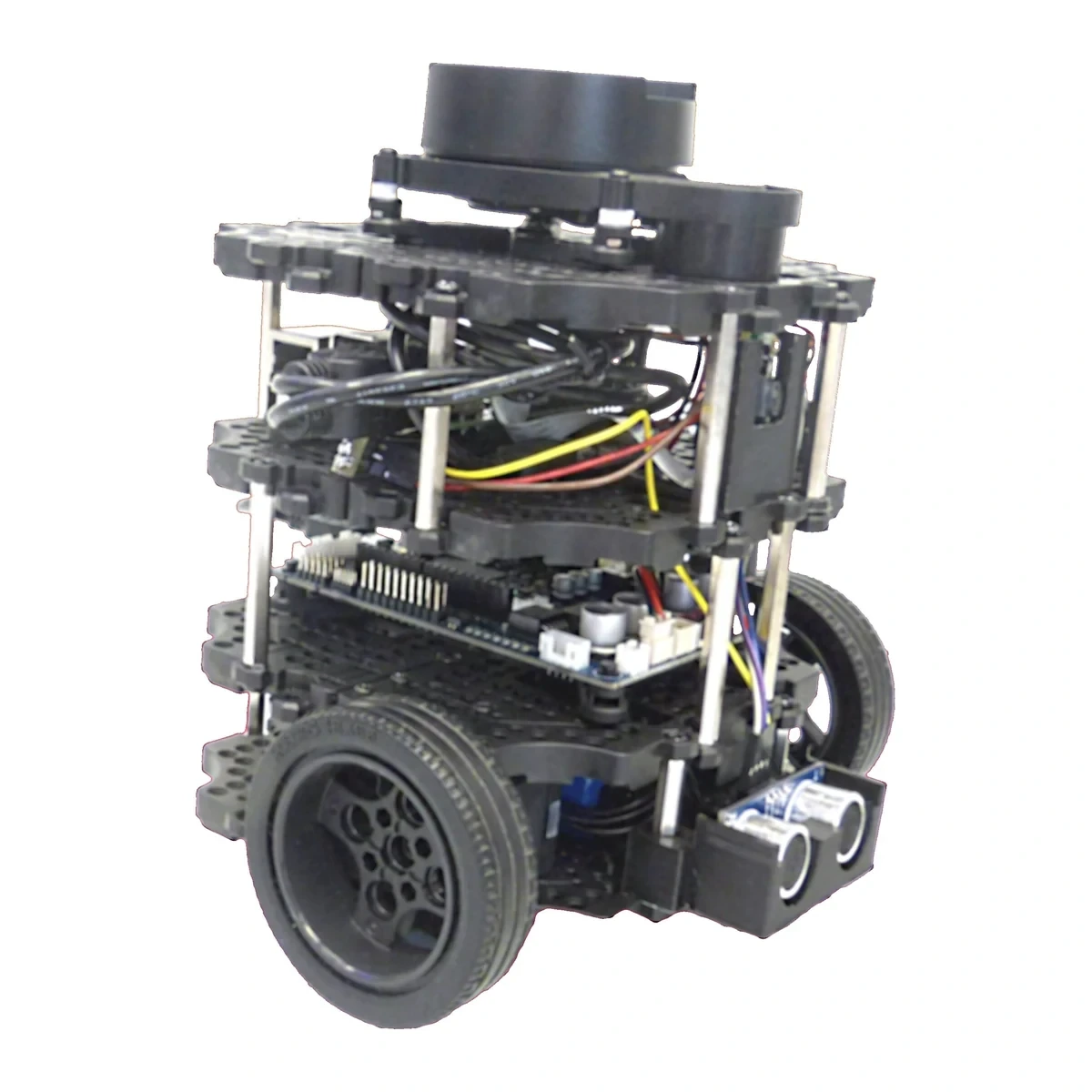 TurtleBot3 漢堡,配備感測器、控制板和佈線安裝在機器人上