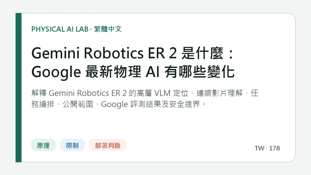 Gemini Robotics ER 2 是什麼：Google 最新物理 AI 有哪些變化的繁體中文重點圖