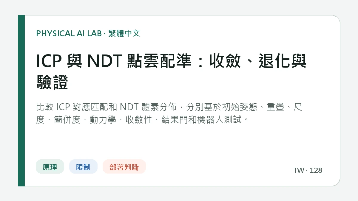 ICP 與 NDT 點雲配準：收斂、退化與驗證的繁體中文重點圖