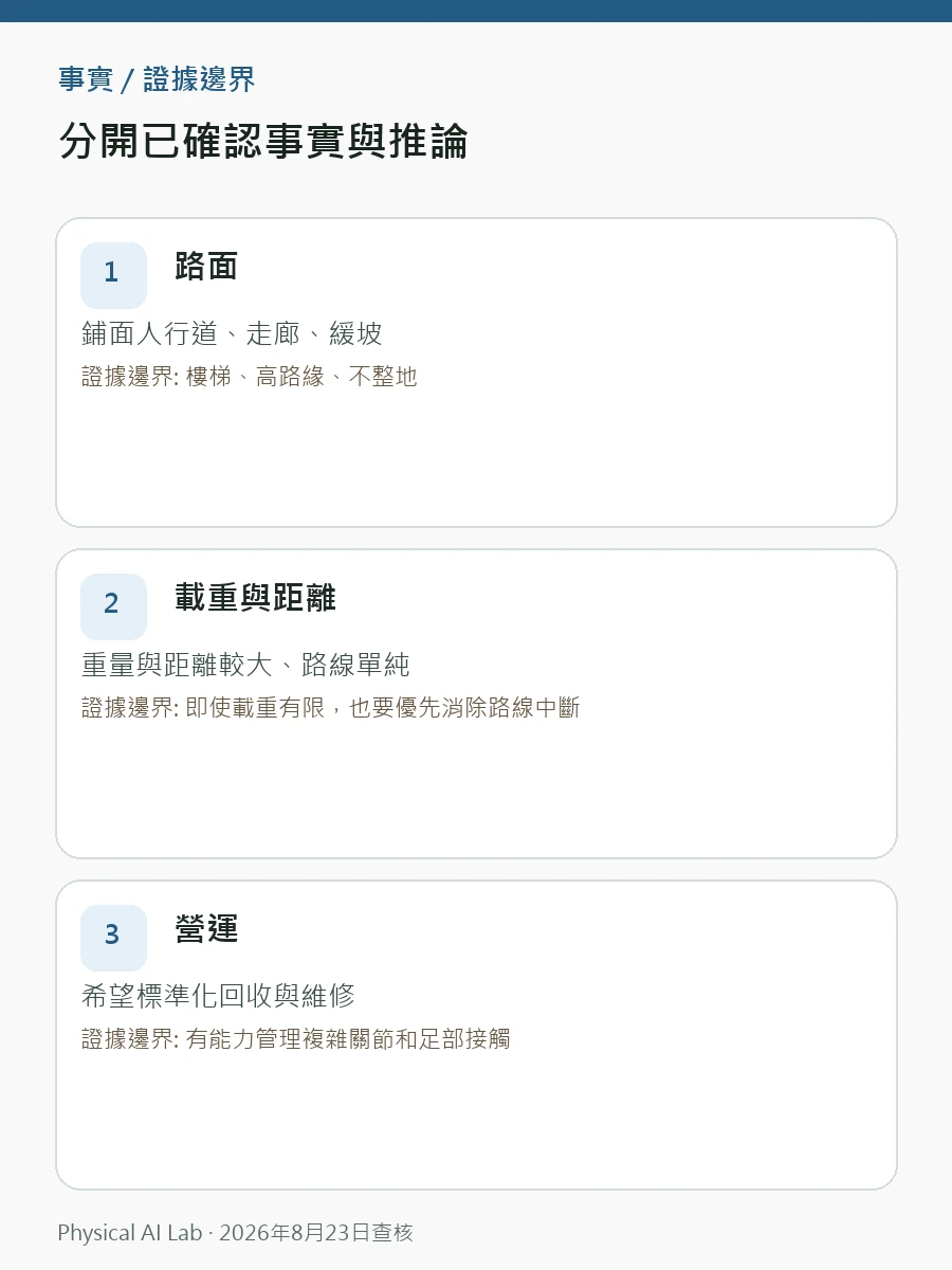 最後 100 公尺配送機器人比較：輪式與四足式該怎麼選評估圖卡，用能耗、通行成功率、載物穩定與救援成本檢查導入條件