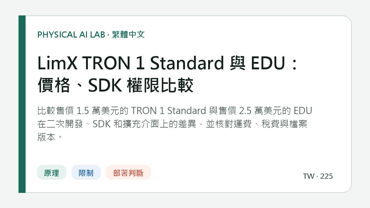 LimX TRON 1 Standard 與 EDU：價格、SDK 權限比較的繁體中文重點圖