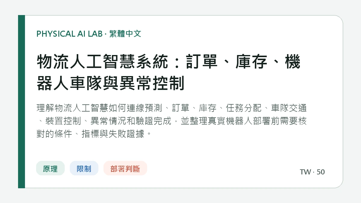 物流人工智慧系統：訂單、庫存、機器人車隊與異常控制的繁體中文重點圖