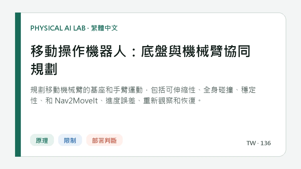 移動操作機器人：底盤與機械臂協同規劃的繁體中文重點圖
