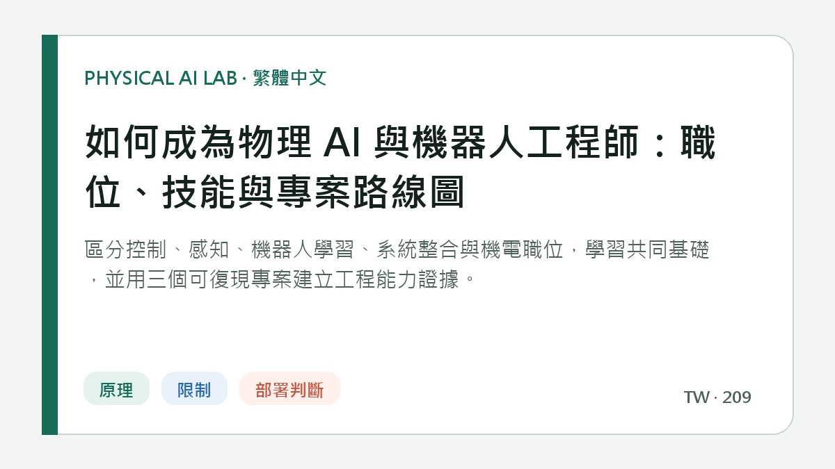 如何成為物理 AI 與機器人工程師：職位、技能與專案路線圖的繁體中文重點圖