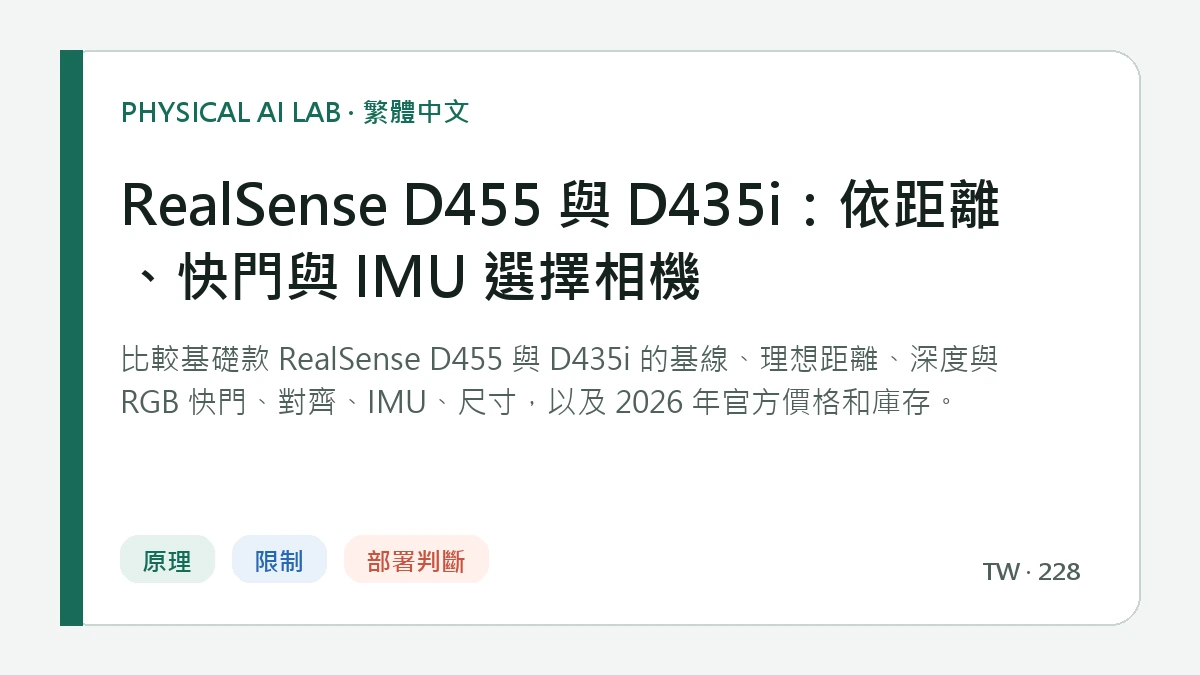 RealSense D455 與 D435i：依距離、快門與 IMU 選擇相機的繁體中文重點圖