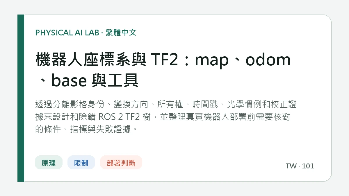 機器人座標系與 TF2：map、odom、base 與工具的繁體中文重點圖