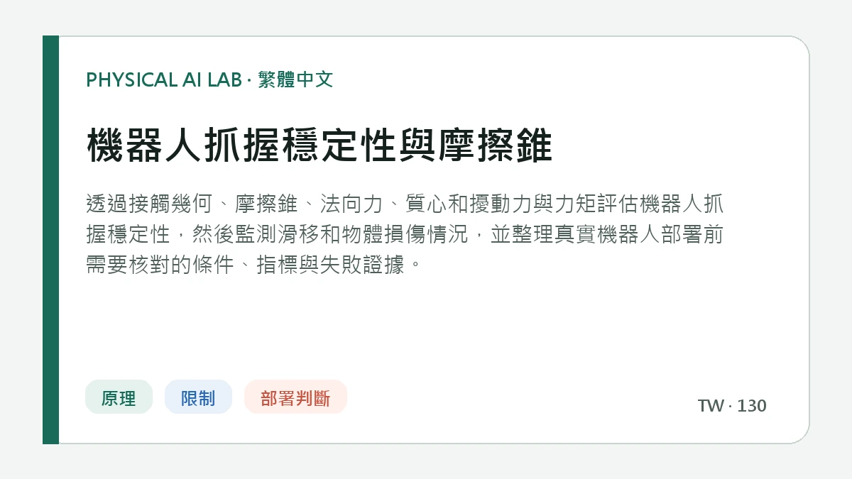 機器人抓握穩定性與摩擦錐的繁體中文重點圖