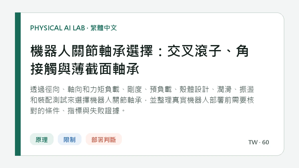 機器人關節軸承選擇：交叉滾子、角接觸與薄截面軸承的繁體中文重點圖