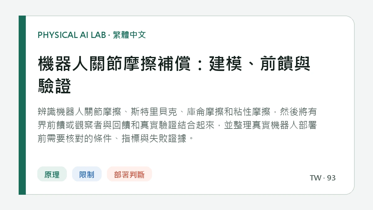 機器人關節摩擦補償：建模、前饋與驗證的繁體中文重點圖