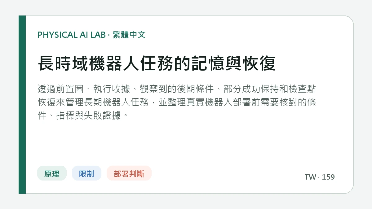 長時域機器人任務的記憶與恢復的繁體中文重點圖