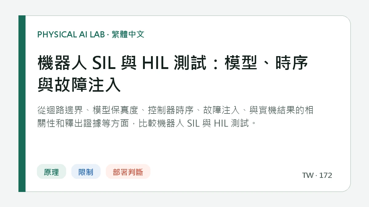 機器人 SIL 與 HIL 測試：模型、時序與故障注入的繁體中文重點圖