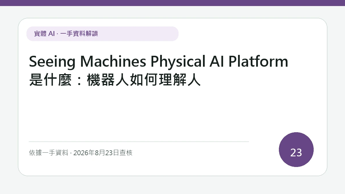 「Seeing Machines Physical AI Platform 是什麼：機器人如何理解人」文字版專題封面，以醒目主標聚焦看見、理解、預測與安全動作之間的回饋關係