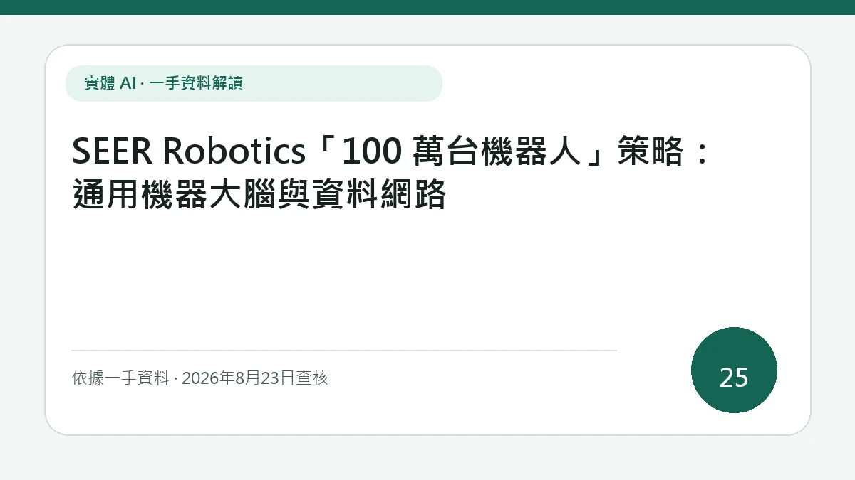 以「SEER Robotics「100 萬台機器人」策略：通用機器大腦與資料網路」為主標的文章封面，讀者可先掌握長期部署目標、通用控制層與機隊資料網路的證據層級