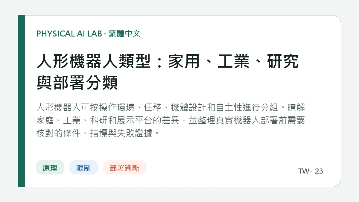人形機器人類型：家用、工業、研究與部署分類的繁體中文重點圖