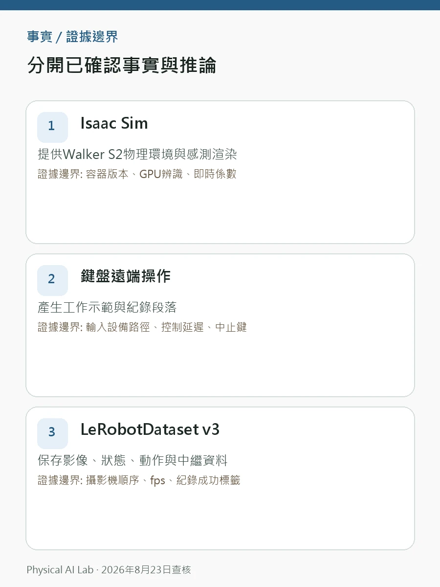 UBTECH GHRC 2026 基準流程入門：Isaac Sim、LeRobot v3、ACT 與 π0判讀圖卡，整理驅動程式、容器、影像同步與狀態維度