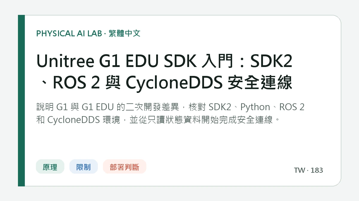 Unitree G1 EDU SDK 入門：SDK2、ROS 2 與 CycloneDDS 安全連線的繁體中文重點圖