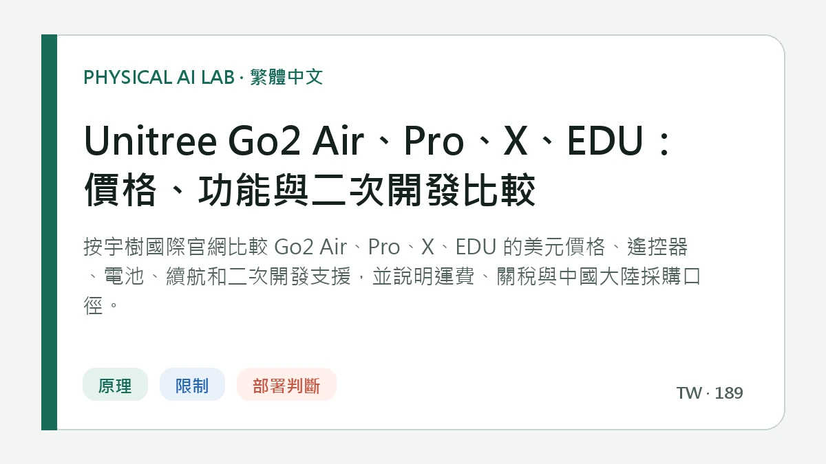 Unitree Go2 Air、Pro、X、EDU：價格、功能與二次開發比較的繁體中文重點圖
