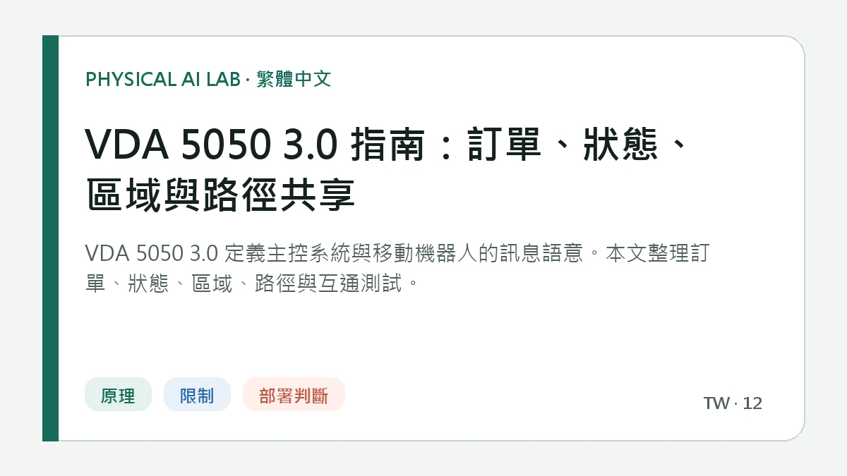VDA 5050 3.0 指南：訂單、狀態、區域與路徑共享的繁體中文重點圖