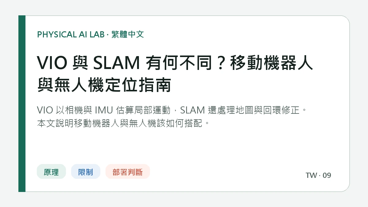VIO 與 SLAM 有何不同？移動機器人與無人機定位指南的繁體中文重點圖