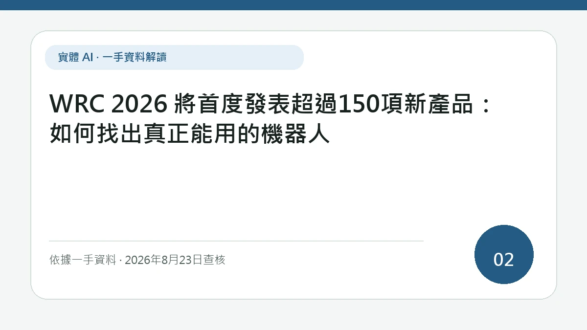 WRC 2026 將首度發表超過150項新產品：如何找出真正能用的機器人的純文字主視覺，主題焦點是產品發表、可下單狀態與量產交付之間的證據落差