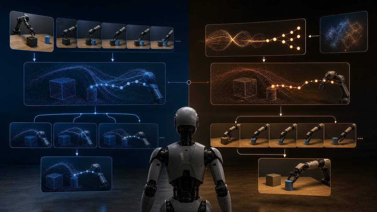 Generic editorial robot concept illustrating Unitree UnifoLM-WMA vs VLA: Training and Deployment for G1 and Z1