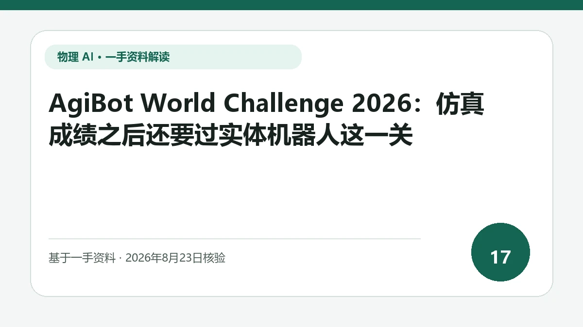 AgiBot World Challenge 2026：仿真成绩之后还要过实体机器人这一关纯文字编辑封面，标题与主题判断重点聚焦仿真排名与真机耐久、泛化表现的差距
