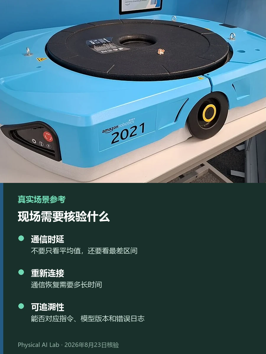 人形机器人赛事中的多机调度:通信、充电和日志才是关键实拍参考图,记录亚马逊履约中心的移动搬运机器人并聚焦共享场地中的网络、充电和故障状态同步