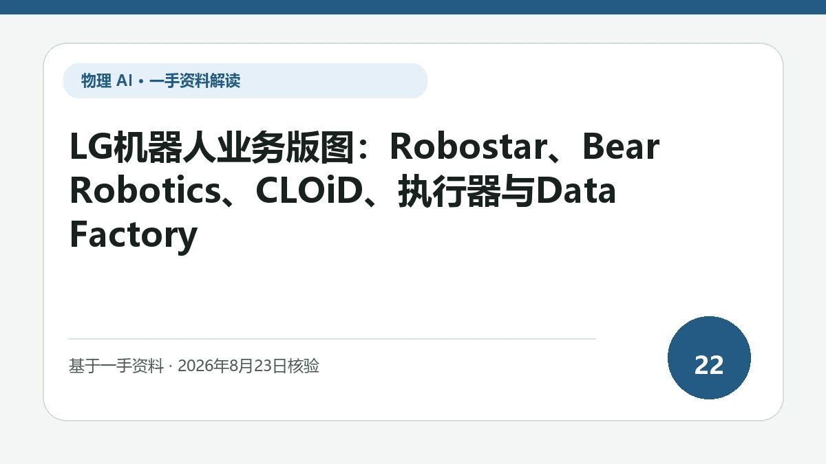 LG机器人业务版图：Robostar、Bear Robotics、CLOiD、执行器与Data Factory纯文字编辑封面，标题与主题判断重点聚焦工业、商用、家庭机器人与执行器资产的连接